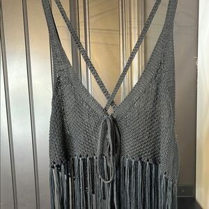 Black Fringe Knit Tank Top